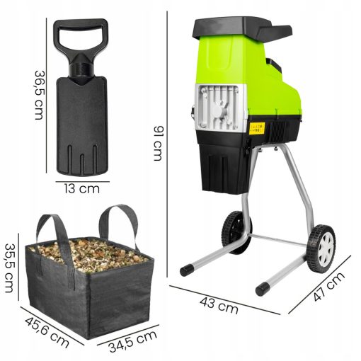 Elektromos ágaprító, 3500W, 44 mm-ig, önbehúzó, 60L zsákkal