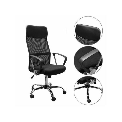 Zelux ergonomikus irodai szék magas háttámlával fekete színben, króm lábakkal