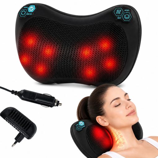 Shiatsu Masszázspárna Fűtéssel 30W – Hát, Nyak, Derék és Láb Masszírozó, 8 Pont