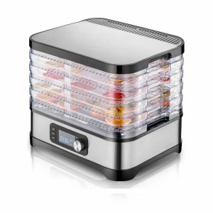   Elektromos élelmiszer szárító gombához, gyümölcshöz, zöldséghez, 6 tálcás, inox kivitel, LED kijelző, BPA-mentes