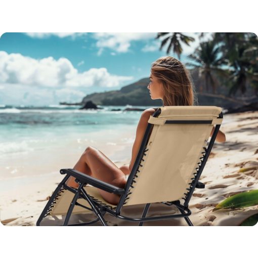 Állítható kerti nyugágy karosszék – bézs nullgravitációs szék, összecsukható