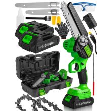 1000W akkus mini láncfűrész 6" és 8" vezetőlap, 2 akku, automatikus láncolajozás