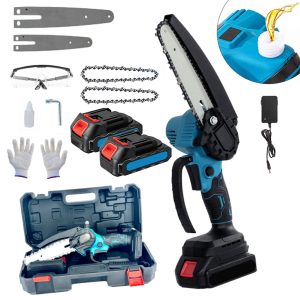   Akkus mini láncfűrész 6" és 8" vezetőlap, 2 akku, automatikus láncolajozás