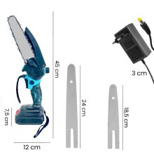 Akkus mini láncfűrész 6" és 8" vezetőlap, 2 akku, automatikus láncolajozás