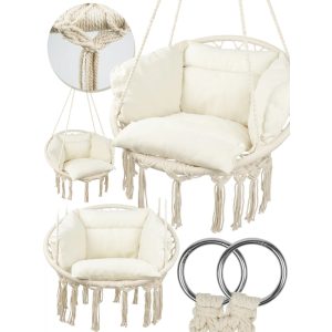   Függő kerti Makramé párnéval, Brazil szék boho stílusú - Bézs színű