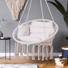 Függő kerti Makramé párnéval, Brazil szék boho stílusú - Bézs színű