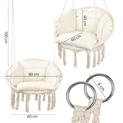 Függő kerti Makramé párnéval, Brazil szék boho stílusú - Bézs színű