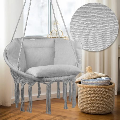Függő kerti Makramé Brazil szék párnákkal szürke színű