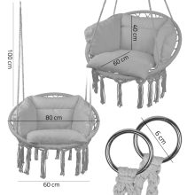 Függő kerti Makramé Brazil szék párnákkal szürke színű