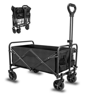   Összecsukható kerti strandkocsi masszív, nagy teherbírással, minden terep fekete