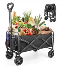 Összecsukható kerti strandkocsi masszív, nagy teherbírással, minden terep fekete