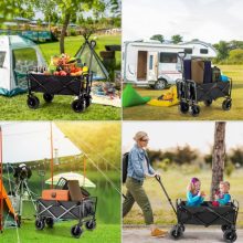 Összecsukható kerti strandkocsi masszív, nagy teherbírással, minden terep fekete