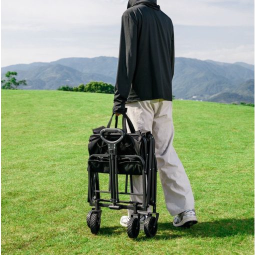 Összecsukható kerti strandkocsi masszív, nagy teherbírással, minden terep fekete