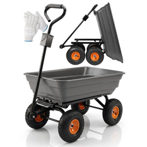 Kerti szállítókocsi 300 kg, 75 L, billenős, felfújható kerekek, vontatható