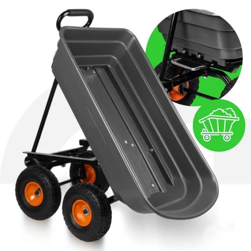 Kerti szállítókocsi 300 kg, 75 L, billenős, felfújható kerekek, vontatható