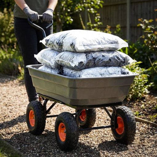 Kerti szállítókocsi 300 kg, 75 L, billenős, felfújható kerekek, vontatható