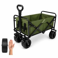   Zöld Összecsukható Kézikocsi 150L, 200kg Teherbírás, nagy Terepkerekekkel, Fékes