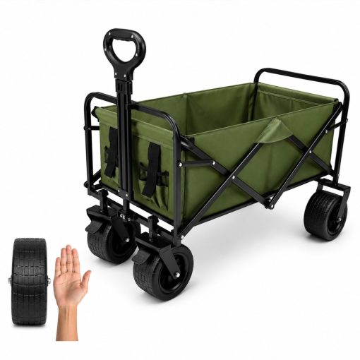 Zöld Összecsukható Kézikocsi 150L, 200kg Teherbírás, nagy Terepkerekekkel, Fékes