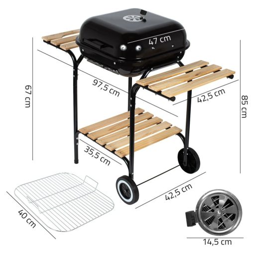 Faszenes kerti grill fújtatóval stabil szerkezet, levegőszabályozás, sütéshez