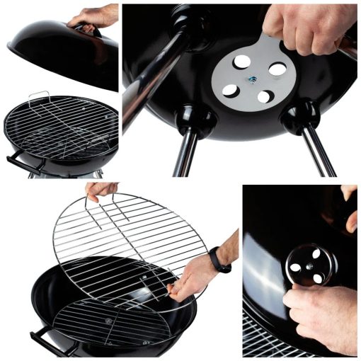 Grill Master faszenes kerti grill fedéllel - mobil, kerekes kivitel, extra tárolópolccal