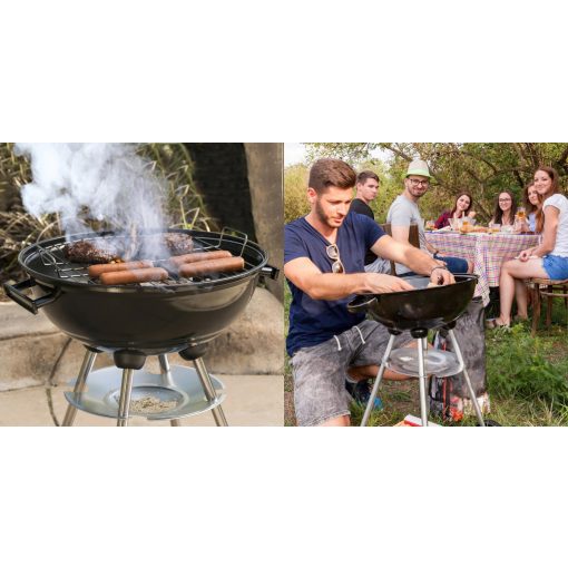 Grill Master faszenes kerti grill fedéllel - mobil, kerekes kivitel, extra tárolópolccal