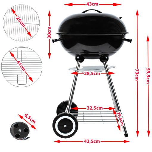 Grill Master faszenes kerti grill fedéllel - mobil, kerekes kivitel, extra tárolópolccal