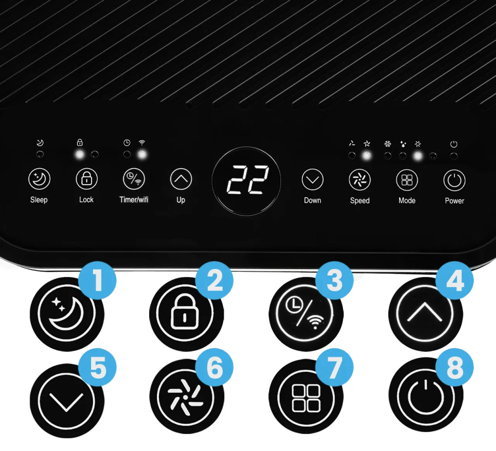 Mobilklíma érintőpanel