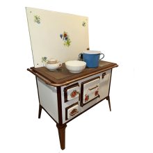 Antik rózsás sparhelt korláttal - 1950-es évek, rózsa tűzzománcos ajtó, garanciával