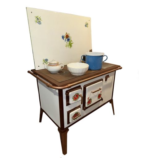 Antik rózsás sparhelt korláttal - 1950-es évek, rózsa tűzzománcos ajtó, garanciával