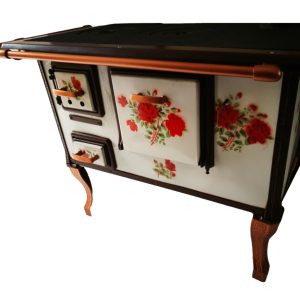   Rózsás Tűzzománcos Antik Sparhelt – Időtálló, Ritka Kézműves Remekmű a Múlt Eleganciájával