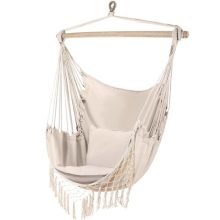 Brazil stílusú pamut függőfotel bézs színben, 2 párnával – 120 kg teherbírás