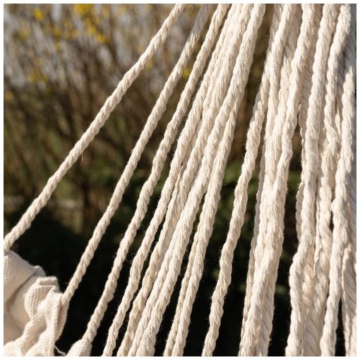 Brazil stílusú pamut függőfotel bézs színben, 2 párnával – 120 kg teherbírás