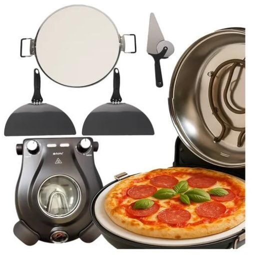 1200W Elektromos Pizza Sütő 420°C Kerámia Kővel, 30 cm, Időzítővel és Légkeringetéssel