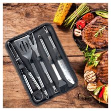 Barbecue evőeszközök fogantyús tokban 5 db