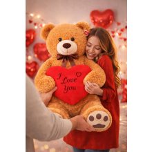 Óriás plüss maci szívvel 100 cm, puha ölelhető mackó szívvel, Valentin-napi ajándék