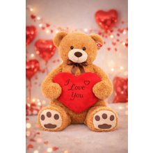 Óriás plüss maci szívvel 100 cm, puha ölelhető mackó szívvel, Valentin-napi ajándék