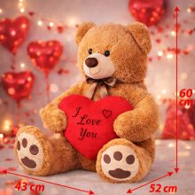 Óriás plüss maci szívvel 100 cm, puha ölelhető mackó szívvel, Valentin-napi ajándék