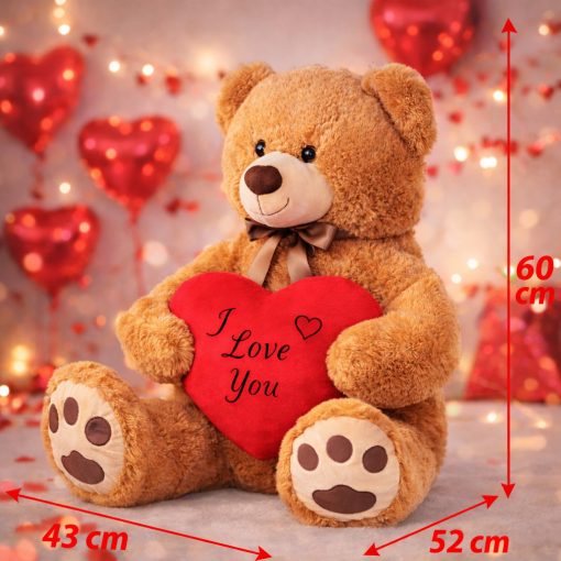 Óriás plüss maci szívvel 100 cm, puha ölelhető mackó szívvel, Valentin-napi ajándék