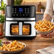 Forrólevegős fritőz 1800W - 7 liter, digitális, ablakos, 12 programmal