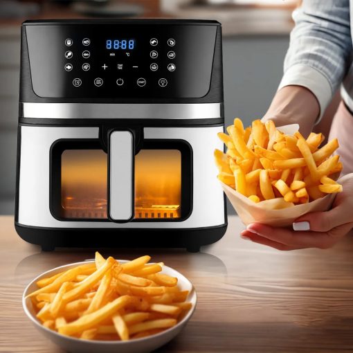 Forrólevegős fritőz 1800W - 7 liter, digitális, ablakos, 12 programmal