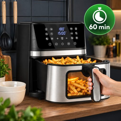 Forrólevegős fritőz 1800W - 7 liter, digitális, ablakos, 12 programmal