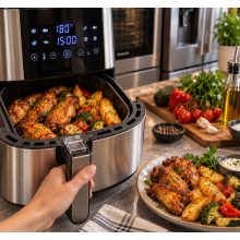 8 L-es Okos Air Fryer 1800W Tumby olaj nélküli forró levegős fritőz digitális kijelzővel, rozsdamentes acél burkolattal