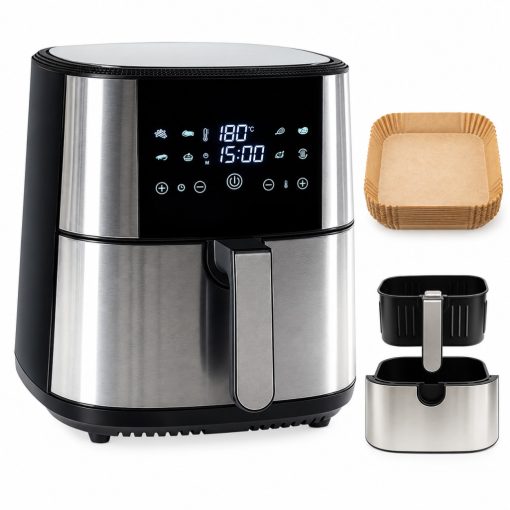 8 L-es Air Fryer 1800W kivehető kosaras, Tumby olaj nélküli forró levegős fritőz digitális kijelzővel, rozsdamentes acél burkolattal