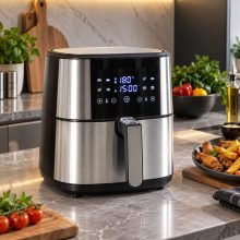 8 L-es Air Fryer 1800W kivehető kosaras, Tumby olaj nélküli forró levegős fritőz digitális kijelzővel, rozsdamentes acél burkolattal