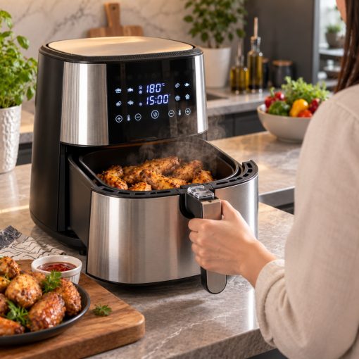 8 L-es Air Fryer 1800W kivehető kosaras, Tumby olaj nélküli forró levegős fritőz digitális kijelzővel, rozsdamentes acél burkolattal