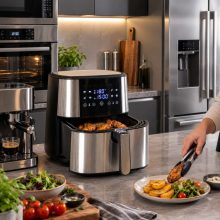 8 L-es Air Fryer 1800W kivehető kosaras, Tumby olaj nélküli forró levegős fritőz digitális kijelzővel, rozsdamentes acél burkolattal
