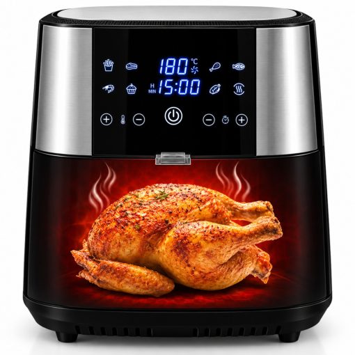 8 L-es Air Fryer 1800W kivehető kosaras, Tumby olaj nélküli forró levegős fritőz digitális kijelzővel, rozsdamentes acél burkolattal