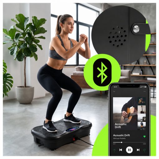 Vibrációs Tréner Platform 150 W – 150 kg Terhelhetőség, Bluetooth Hangszóró, Távirányító, 5 Program