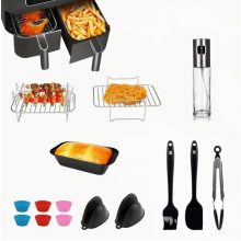 15 tartozék készlet forrólevegős olajsütőhöz, SIBINTA, Ninja Dual AF451UK AF400UK kompatibilis, 9,1L, Tepsi, Grill, Fogó, olajspray Könnyen tisztítható