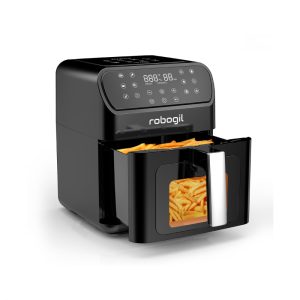   Robogil air fryer XXL 6,5 literes forrólevegős olajsütő halogén lámpával és üvegfedéllel